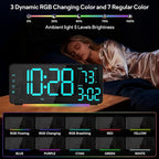 EVILTO Digital Alarm Clocks for Bedrooms, RGB Desk Clock with 15 Color Display, Date Temperature and Weekday, DST, Snooze, 2 Alarms, Ambient Lighting for Living Room, Bedside Office Gaming Desk Decor