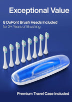 Aquasonic Vibe Series Ultra-Whitening Toothbrush – ADA Accepted Electric Toothbrush - 8 Brush Heads & Travel Case – 40,000 VPM Motor & Wireless Charging - 4 Modes w Smart Timer – Sapphire Blue