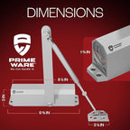 PrimeWare DC-600 Automatic Adjustable Door Closers for Home | Soft Close, No Slam | Residential and Commercial Door Closer | Level 1-6 | for Doors Weighing 30-300 lbs | Hydraulic Door Spring - Nickel