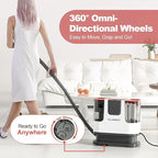 Upholstery Carpet Cleaner, MUJERBAY 12Kpa Portable Spot & Stain Cleaner Shampooer, Move with Universal Wheels & Handle, 1.18-inch Deep Cleaning Machine for Couch, Stairs, Car & Messes.