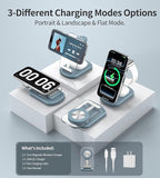 3 in 1 Magnetic Wireless Charging Station for Apple Devices, Fast Foldable Travel Mag-Safe Charger Stand with Night Light for iPhone 17 16 15 14 13 12 Series, Apple Watch/AirPods Pro, LB
