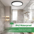 15.8 Inch Dimmable LED Flush Mount Ceiling Light, 32W, 3480LM, 3000K/3700K/4000K/5000K/6000K, Round Flat Panel Low Profile Ceiling Light Fitures for Hallway, Kitchen, Bedroom, 4PK Black