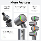 D YＳ０Ｎ Alternative Hair Dryer - 1 Min Fast Drying, High-Speed Blow Dryer with 500 Million Negative Ions, No Heat Damage, Low Noise, Professional Hairdryer with Magnetic Diffuser & Nozzle, Gunmetal