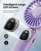 coldSky Portable Handheld Fan, 4000mAh Battery Operated 3 in 1 Multifunction Personal Travel Fans with Digital Display, 90° Foldable Desk Fan with Base, 5 Speed Lash Fan for Makeup/Commute/Office