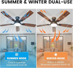 revoici Ceiling Fans with Lights, 52 Inch Black and Brown Wood Ceiling Fan, 6 Speed and Reversible DC Motor, Modern 5 Blade Low Profile Flush Mount Ceiling Fan for Living Room, Outdoor Patio