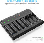 POWEROWL AA AAA Battery Charger 8 Bay, Independent Slot, USB Fast Charging for Ni-MH Ni-CD Rechargeable Batteries