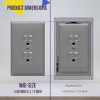 ENERLITES Duplex Receptacle Outlet Wall Plate, Electrical Outlet Cover, Gloss Finish, Mid-Size 1-Gang 4.88" x 3.11", Unbreakable Polycarbonate Thermoplastic, UL Listed, 8821M-GY, Gray