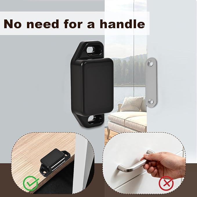 24 Pack Magnetic Push Latch,Heavy Duty Magnetic Touch Latch,for Push to Open Cabinet or Kitchen Drawer, Kitchen Door (Black - 0.98 inch, 24 Pack)