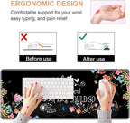 Ergonomic Keyboard Wrist Rest & Mouse Pad Wrist Rest Set, Large Gaming Desk Mat 31.5"x 11.8" with Memory Foam, Easy Typing Pain Relief for Home & Office, Floral Quote She Believed She Could So She Did
