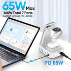 300W Charging Station for Multiple Devices Apple, Zutspzss 10 in 1 Wireless Charger for iPhone 17, GaN III USB C 65W PD Fast Charging Stand Dock for MacBook, Apple Watch&Airpods,White