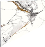 Dundee Deco Faux Marble Wall Panels - 2 ft X 4 ft - Glossy, Waterproof Indoor Wall Cladding - White, Black, Brown Veins - Set of 4 - Covers 31 sq ft