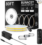 BUNACET 80FT/24m COB LED Strip Light (2 Rolls of 40ft) Warm White Dimmable 6500K High Lumen CRI 90+ with 24V Power Adapter RF Remote LED Lights for Bedroom Counter Under Cabinet Kitchen Projects