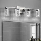 SADENICEL 4-Light Bathroom Light Fixtures, Brushed Nickel, Dimmable LED White/Neutral/Warm Crystal Bathroom Vanity Lights Over Mirror, for Bedroom,Living Room