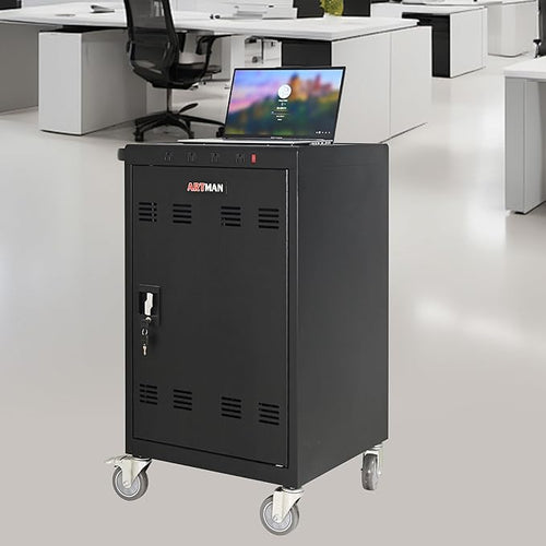 35 Bay Charging Cart for Laptops and Tablets Up to 16.3-inch, Mobile Charging Station with AC Outlets, Secure Storage and Cable Management, Mobile Charging Cabinet for Ipads, Chromebooks, Black