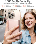 10,000mAh for MagSafe Power Bank Ultra Slim, Magnetic Wireless Charger with USB-C Cable, Fast Charging Portable Battery for iPhone 17 Pro Max/17 Pro/Air/16/15/14/13, Rose Gold