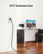 Surge Protector Power Strip 4800J, LeZone 25Ft Long Extension Cord Flat Plug, 12 Outlets 2 USB C 2 USB Ports, Wall Mountable, Desk Charging Station, Black