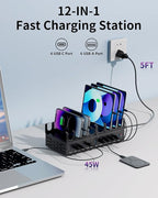 360W Charging Station for Multiple Devices, 12-Port USB C Charging Station with Dual 45W PD PPS Port, Multi Device Fast Charger Dock for MacBook Pro Laptop, iPhone, iPad, Tablet, Android Cell Phone