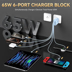 USB C Fast Charger Block, iPhone Charger Fast Charging Blocks 65W Multi Port Charger 6-Ports PD & QC Charging Cube Brick Power Adapter Type C Wall Chargers for iPhone 17/16/15/14/13/12 Pro Max, iPad