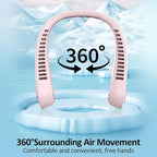 BIRDDIE Portable Bladeless Hanging Neck Fans with Screen Display and 5 Speeds Levels, USB Rechargeable, 360° Cooling Wearable Personal Fan for Work Travel Sport Outdoor (Pink)