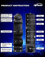 Flecto 20835552 Master Power Window Switch Driver Side with Door Lock Compatible with 07-14 Chevy Silverado Suburban Tahoe GMC Yukon Sierra 2009-2014 Escalade, Replaces 25783950, Door Lock Control