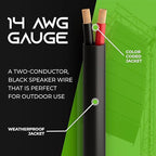 GearIT 14/2 Speaker Wire (500 Feet) 14AWG Gauge - Outdoor Direct Burial in Ground/in Wall / CL3 CL2 Rated / 2 Conductors - OFC Oxygen-Free Copper, Black 500ft