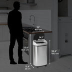 iTouchless SensorCan 50 Liter / 13 Gallon Kitchen Trash Can with Wheels & Odor Filter – Mobile Motion Sensor Stainless Steel Garbage Bin for Home, Office, Garage, Slim Oval Shape Large Capacity Design