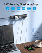 TROND 360° Rotating Plug Surge Protector, Power Strip with USB Ports, 3 USB C and 1 USB A, 1440 Joules, ETL Listed, 1625W, Wall Outlet Extender, 3ft Extension Cord for Home Office Dorm, Black