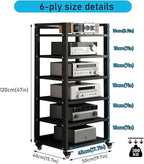Dernoing 6 Tier Audio Rack Tower, CD Record Player Stereo Receiver AV Equipment Cabinet Display Rack, Weight Capacity 661 lbs, with Adjustable Wooden Shelves for Home (6 Tier Black)