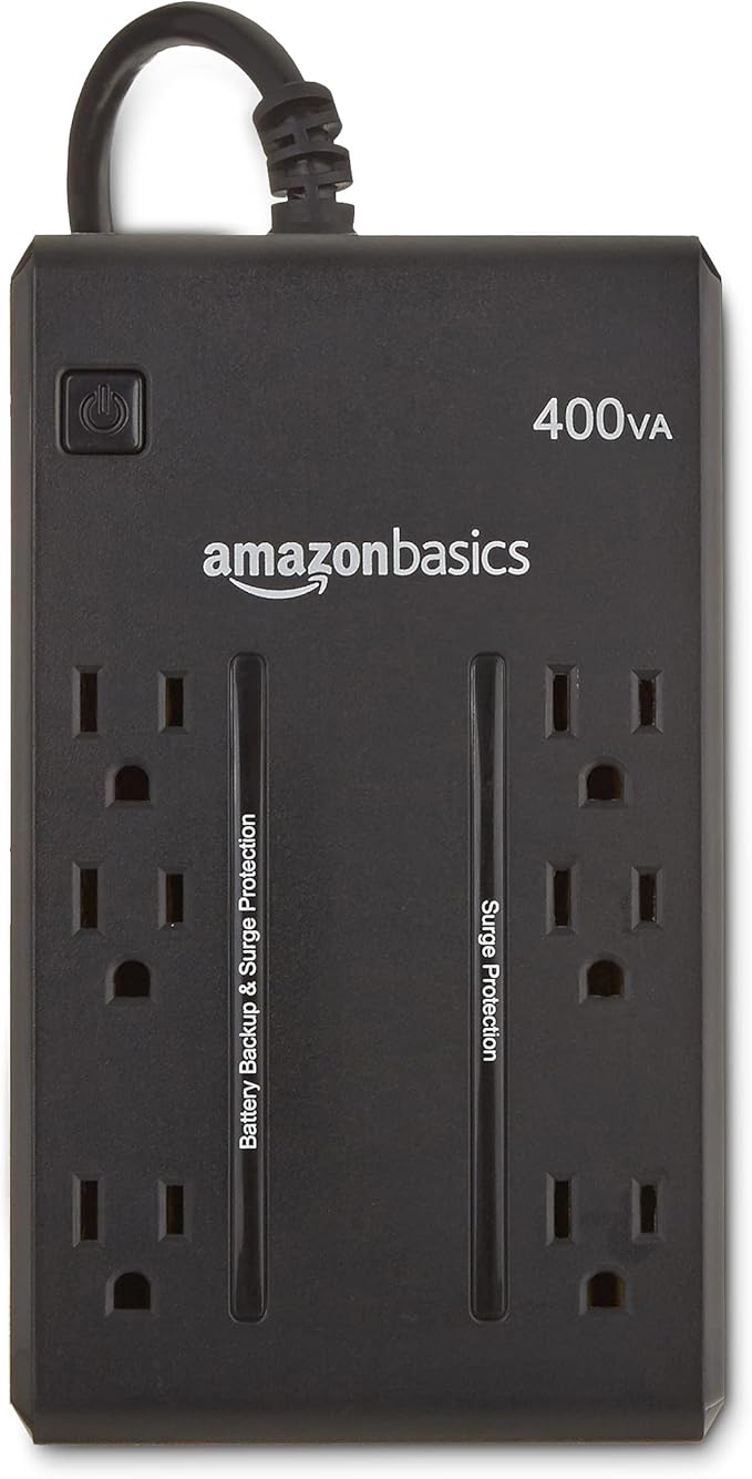 Amazon Basics UPS Battery Backup & Surge Protector 400VA/255W, 6 Outlets, Standby Uninterruptible Power Supply, for Power Outage Protection, Compact, Black