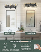 METWET Bathroom Light Fixtures Over Mirror, 3-Light Matte Black Vanity Light with Clear Hammered Glass Globe Shade, Modern Sconces Wall Lighting for Bedroom Hallway, VL200-MB-3