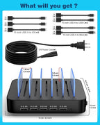 MSTJRY Charging Station for Multiple Devices : 5 Port Multi USB-A Charger Stations Multi-Device Organizer Charging Dock Designed for iPhone iPad Cell Phone Tablets (7 Short Cables Included), Black