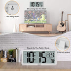 Large Digital Wall Clock, Electronic Alarm Clocks for Bedroom, Count Up & Down Timer, Battery Operated 14.17 Inch Large LCD Screen with Time/Date/Temperature Display