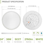 ASD LED 24" Round Flush Mount Ceiling Light Fixture, Low Profile Surface Lighting | 5CCT, Dimmable, Ultra-Thin, ETL Listed | 38W 2700LM 2700-6000K 100-277V | Kitchen, Bedroom, Hallway Lamp | White