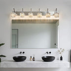 FDPBY 6-Light Crystal Vanity Light, Chrome Modern Wall Sconce with K9 Crystal Shades, 51.18" Long Over Mirror Lighting for Bathroom, Makeup, Hallway, Elegant & Easy Install