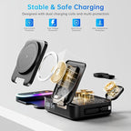 Qi2 Wireless Charger 8in1 Magnetic Wireless Charger Fast Charging Station for iPhone, 65W Fast Foldable Charger with LED Clock, USB-C/A Ports, Multi-Device Charging, Travel charged, MagSafe Compatible