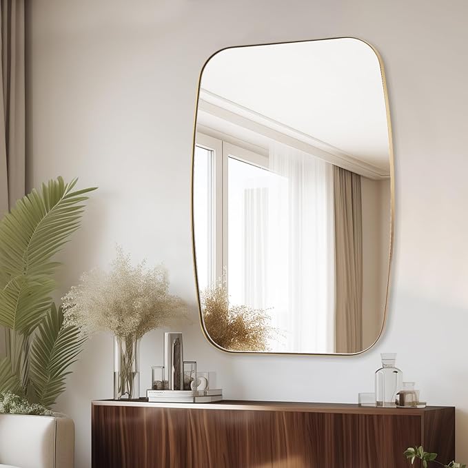 Oval Mirrors for Bathroom, 24"×36" Gold Vanity Mirror with Stainless Steel Metal Frame, Brushed Gold Oblong Bathroom Wall Mounted Modern Mirror for Over Sink