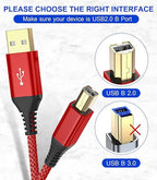 sweguard Printer Cable 10ft, USB 2.0 USB-A to USB-B Cord, High Speed Nylon Braided Scanner Printer Cord for HP Canon Dell Epson Brother Lexmark Xerox Samsung Piano DAC & More - Red
