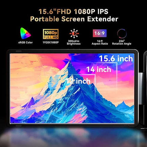 15.6" Detachable Laptop Screen Extender, FHD 1080P IPS Dual/Triple Portable Monitor for Laptop, USB-C/HDMI Plug & Play, Multi/Extra Travel Display Computer Monitor for 12-18.5" Win/Mac/Android-S9H