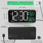 KOSUMOSU Digital Alarm Clocks for Bedrooms,6.7in Black Small Digital Clock for Bedroom, Auto Dimming,Date,Week,Seconds or Indoor Temperature,Desk Clocks for Living Room,LED Alarm Clock Calendar
