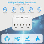 Penemay Multi Plug Wall Outlet Splitter With USB, Multiple Outlet Extender Surge Protector With 3 USB Ports(1 USB C PD20W), Electrical Outlet Adapter Extension for Travel Home Office Dorm 2 Pack White