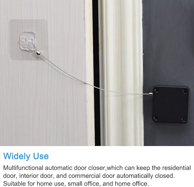 MECCANIXITY Punch Free Automatic Sensor Door Closer 39.4" Retractable Cable Lock for Home Office Doors 1200g 2Set Black Each Set Contains with 1pcs Adhesive Sticker 1pcs Hook 1pcs Wrench