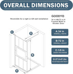 Goodyo 34” X 72” Glass Shower Door Fixed Framed Shower Screen Tempered Glass Panel for Walk-in Shower Room, Grid Pattern, Middle Frosted Glass, 3-Pieces Glass, Matte Black Finish