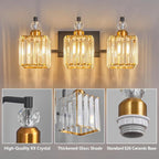 BBLLWJ Bathroom Vanity Lights 3-Light Bathroom Light Gold Brushed Brass Finish Crystal Vanity Light Fixtures Modern Black and Gold Bathroom Light Fixtures Over Mirror