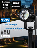 Motrackcao 20 Pack 12W Dimmable LED Landscape Lights, IP67 Waterproof Landscape Lighting with Remote 2700K-6500K Color Adjustable, 12V-24V Low Voltage Outdoor Spotlights for Garden Pathway Yard Patio