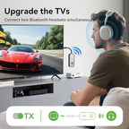 2025 Pro Bluetooth Receiver Transmitter,2-in-1 Wireless Audio Adapter for Airplane/TV/PC/Gym-Dual Link Headphone,Bluetooth Receiver for Car/Home Stereo,Low Latency,Battery Display,Built-in MIC
