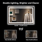 YEELAIT 48x32 Inch LED Bathroom Mirror with Lights Front and Backlit Lighted Vanity Mirror for Bathroom Wall with 3 Colors Dimmable Anti-Fog Memory Shatter-Proof IP54 Waterproof Horizontal/Vertical