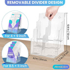 AMGSH 3 Tier Brochure Stand - Acrylic Literature Holder with Removable Divider for 4' x 9' Brochure, Clear Flyer Holder Pamphlet Display Stand