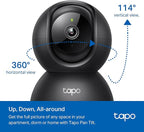 Tapo 1080P Indoor Pan/Tilt Wired Security Camera - Works as a Baby & Pet Monitor, Motion Detection, 2-Way Audio, Siren, Night Vision, Subscription-Free Local Storage or Optional Cloud, Black, C201