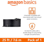 Amazon Basics PC Power Cord, 25 feet, AC Power Cord for Monitor, Computer, TV, 3 Prong, 18 AWG, 125 Volts, Black