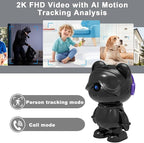 dzcctvipc Cute Bear 2K Home Security Camera – Motion Monitor, Baby Cry Detection,Privacy Mode,5G Dual-Band,Pan & Tilt,Night Vision,24/7 Recording,2-Way Audio,Compatible with Alexa & Google Assistant